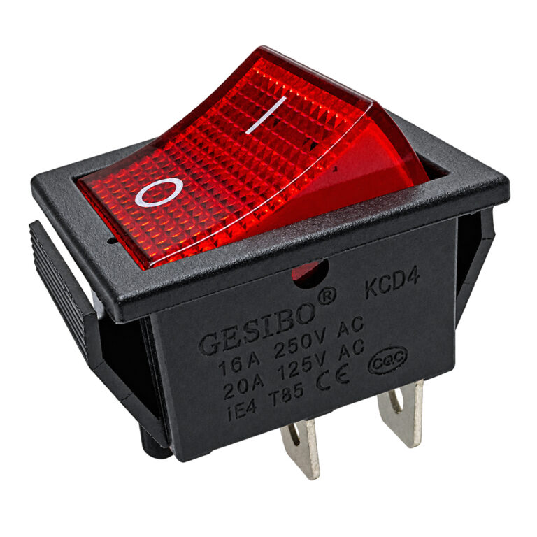 Comutator basculant KCD4 ON-OFF, iluminat rosu, 6 pini, 250V 16A